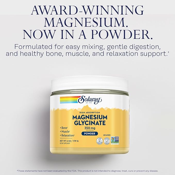 SOLARAY Magnesium Glycinate Powder 350mg and High Energy Multivitamin Bundle - Chelated Magnesium and Once Daily Multi - Bone Health Muscle Heart and Immune Support 60-Day Guarantee 6oz/60ct
