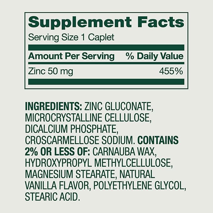 Spring Valley Zinc Dietary Supplement Caplets for Immune Health 50 mg 200 Count