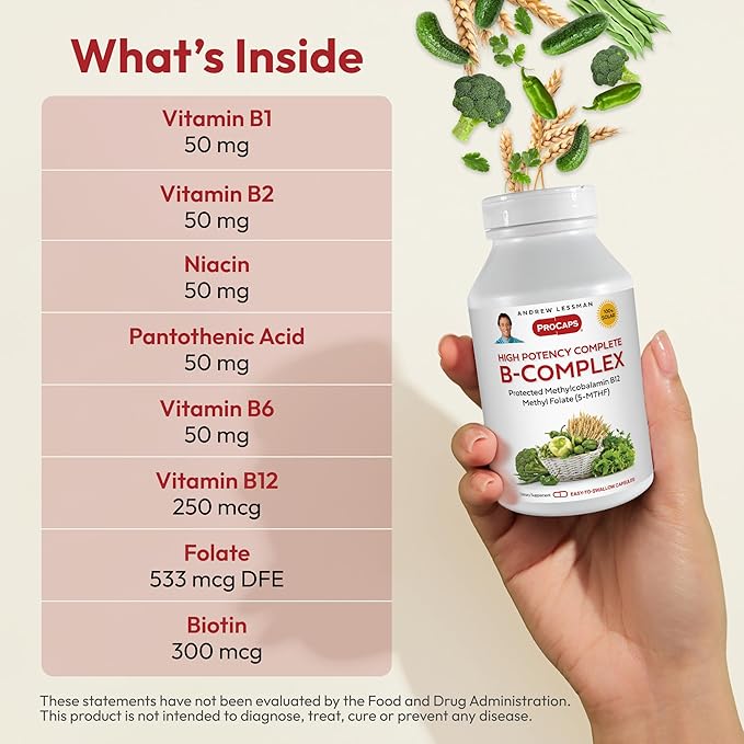 ANDREW LESSMAN High Potency B-Complex 360 Capsules - with High Levels of Folate Complex and Biotin Promotes Cellular Growth Energy Immune Function Detoxification Fat Metabolism and More
