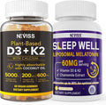 NEVISS Vitamin D3K2 5000IU Gummies + Melatonin 60mg for Adults Bundle