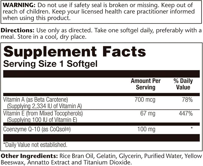 SOLARAY Bio CoQ-10 100 mg | Enhanced Absorption | Vitamins A &amp E | Healthy Heart &amp Cellular Energy Support (60 CT)