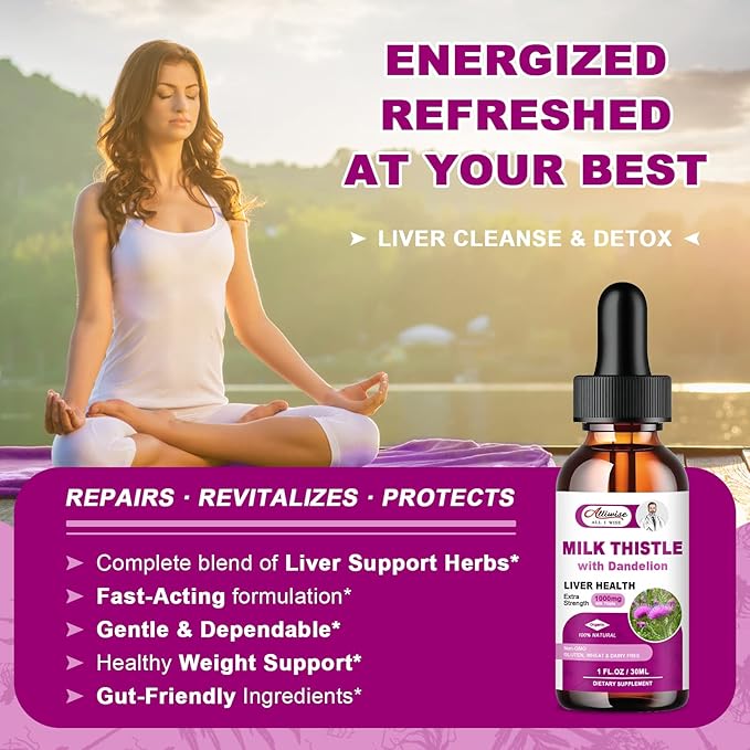 Liver Health Support Liquid 2 Pack600mg Milk Thistle 80% Silymarin Extract &amp 250mg Dandelion Root Extract Liver Cleanse Detox &amp Repair Fatty Liver Formula Vegan Non-GMO and All-Natural