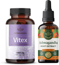 HERBAMAMA Vitex and Ashwagandha Kit - Bundle of 1000 mg Vitex Chasteberry Capsules &amp Ashwagandha Liquid Drops 2 fl oz - Vegan Non-GMO Sugar &amp Alcohol-Free - 2 Pack