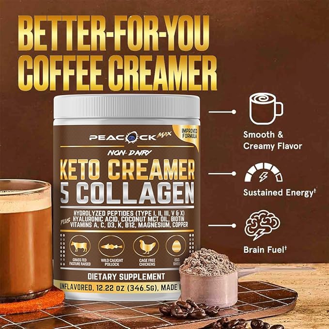Collagen Keto Coffee Creamer Powder 12.22 oz Pack of 12 Hydrolyzed Collagen Peptides with Coconut MCT Oil Magnesium Unflavored Protein Powder Sugar Free Coffee Creamer for Smoothies