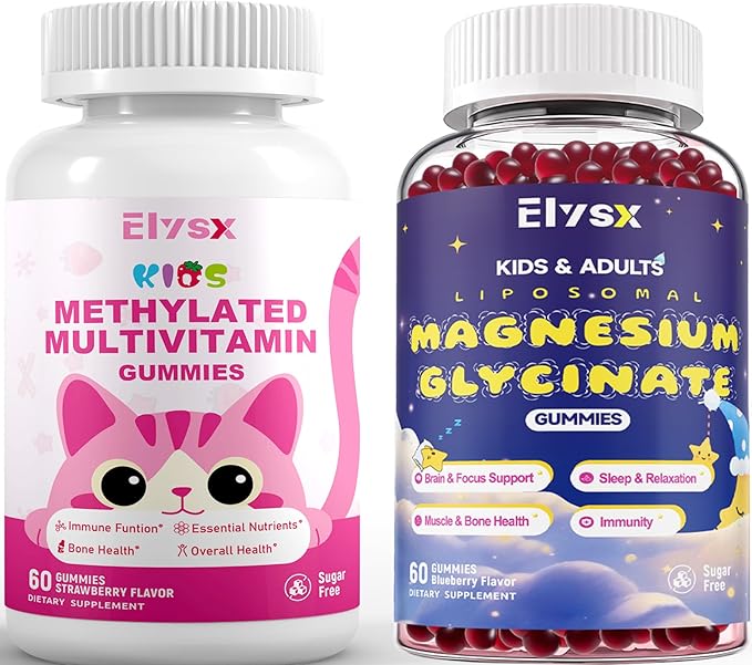 Kids Methylated Multivitamin Chewable &amp Liposomal Magnesium Glycinate 400mg Gummies Immune &amp Brain Muscle &amp Relax