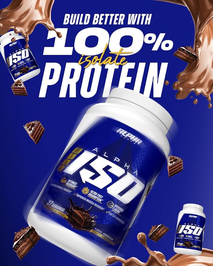 Alpha Supps ISO Low Carb 100% Whey Protein Isolate Powder 25 Grams Per Serving Helps Support Muscle Growth Low Sugar and Gluten Free (Chocolate Cake 2 lb)