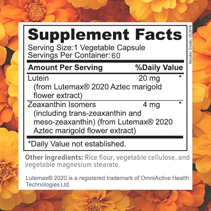 Focus Lutein for Eyes with Meso-Zeaxanthin Eye Vitamin Supplement 120 Count 120 Day Supply Daily Vision Support for Digital Screens Bright Lights Sunlight Vegan and Sugar-Free Made in USA