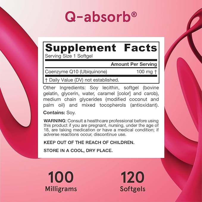 Jarrow Formulas Q-absorb Ubiquinone Co-Q10 100 mg Dietary Supplement Antioxidant Support for Mitochondrial Health Cellular Energy Production and Cardiovascular Health 120 Softgels 120 Day Supply
