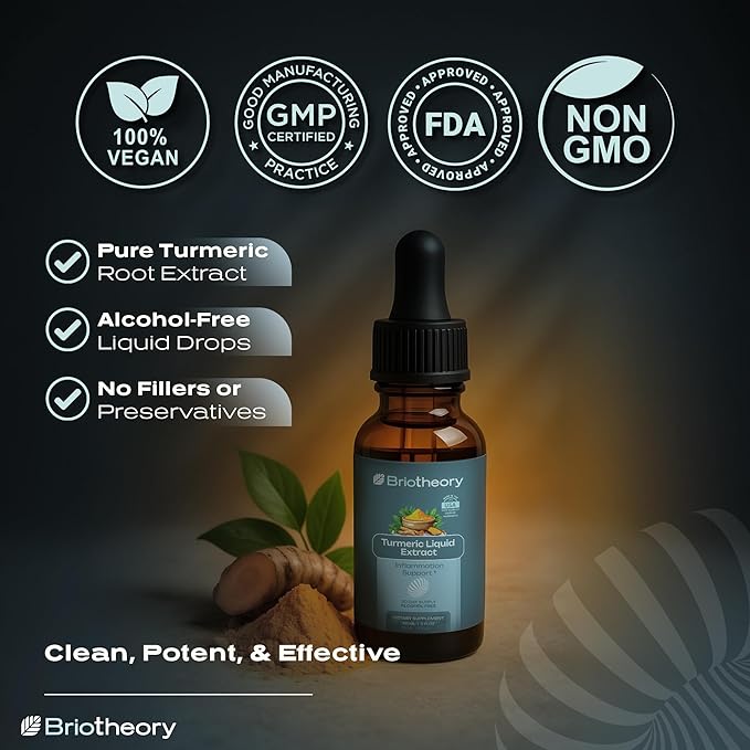 Turmeric Root Extract Tincture Liquid Drops – Herbal Supplement for Joint &amp Muscle Support Antioxidant &amp Anti-Inflammatory Alcohol-Free Vegan Non-GMO – 60 ml (30 Days Supply)