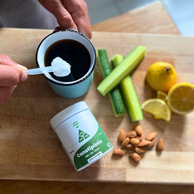 Layer Origin Constipiotic Prebiotic Fiber to Ease Bowel Movement and Support Regularity - 4.4 g Per Serving - HMO 2'FL GOS Inulin FOS - 30-Day Supply - Unflavored No Taste Dissolve Easily