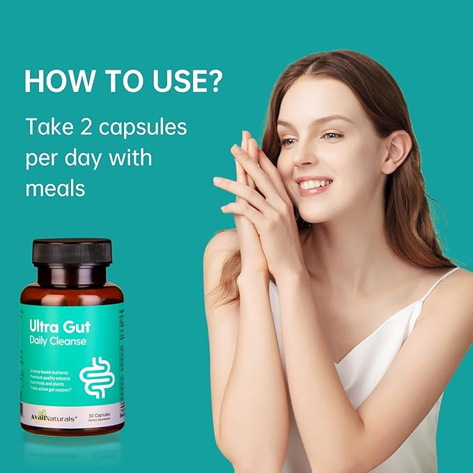 AvailNaturals Ultra Gut Daily Cleanse 15 Day Cleanse-with Senna Leaf Extract Cassia Seed 2.5 Billion Probiotics &amp Dietary Fiber30 Capsules