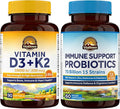 Vitalitown D3 K2 &amp Immune Probiotics 70B Bundle - Vitamin D3 K2 Supplement (10000 IU &amp 200 mcg) + Probiotics (70 Billion CFU 15 Strains) for Immune Bone and Digestive Support