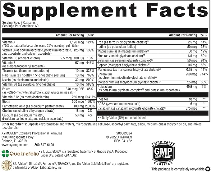 XYMOGEN ActivNutrients - Multivitamin &amp Multimineral Formula - Wellness Immune &amp Energy Support - Active B Vitamins &amp Chelated Minerals - Vegetarian Non-GMO &amp Gluten Free - 120 Count