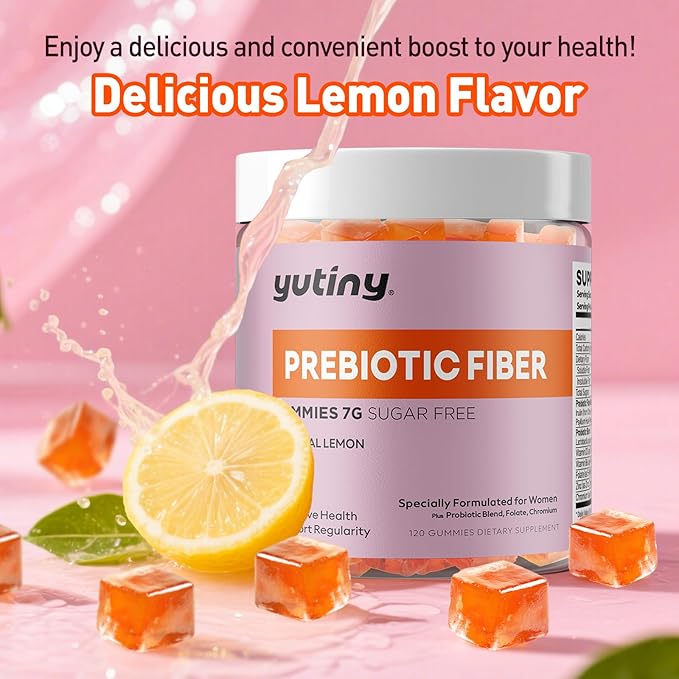 Fiber Gummies for Women 7g High Prebiotic Fiber Supplement with Inulin Psyllium Husk Probiotics Folate Chromium Digestive Health &amp Regularity Vegan Sugar Free 120 Chews
