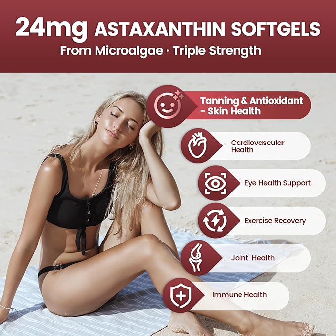 VivoNu Astaxanthin 24mg – Powerful Antioxidant Support for Skin Eyes &amp Immune System – 10-in-1 Formula with Lycopene Grape Seed Vitamin E &amp Zinc – Triple Strength 720 Softgels 3 Bag