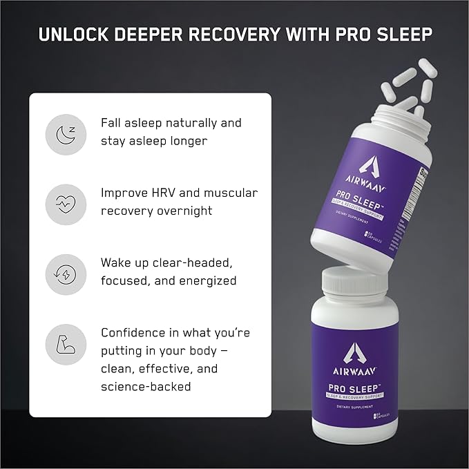 AIRWAAV Pro Sleep – Melatonin-Free Nighttime Recovery Supplement | Magnesium Bisglycinate | Helps You Relax Naturally Support Deep Sleep Cycles &amp Wake Up Clear | Non-GMO 60 Capsules