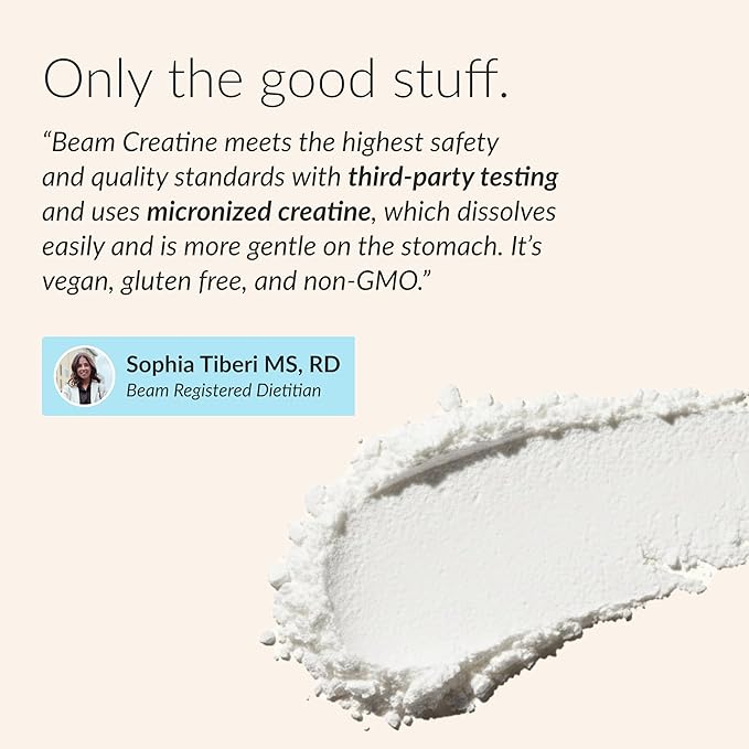 Beam Creatine Monohydrate Powder – 5g Micronized Creatine Monohydrate Flavored Creatine for Women &amp Men Muscle Strength Growth &amp Cognitive Support Blue Raspberry Flavor 30 Servings