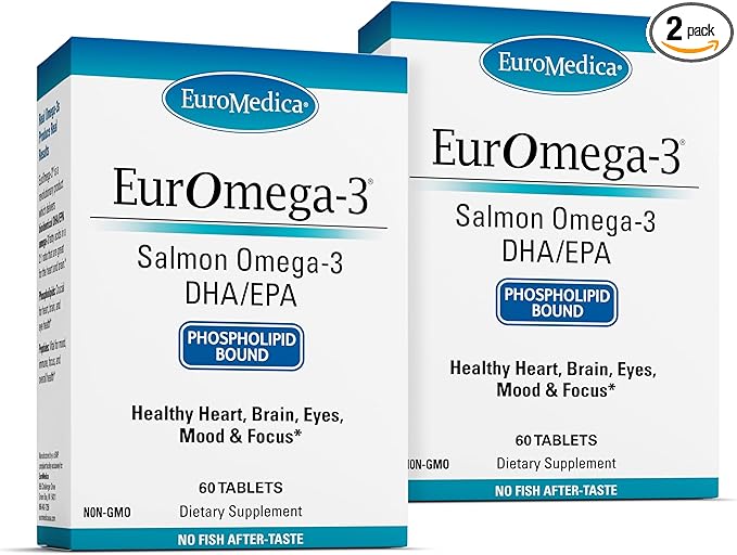EuroMedica EurOmega-3 - Dietary Supplement with EPA &amp DHA - Omega-3 Tablets for Brain &amp Heart Health Support - Nutritional Supplement with Essential Fatty Acids &amp Peptides - 60 Tablets