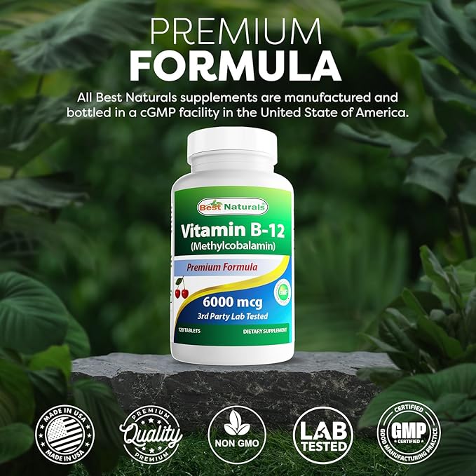 Best Naturals Vitamin B-12 as Methylcobalamin (Methyl B12) 6000 mcg 120 Sublingual Tablets (120 Count (Pack of 2))