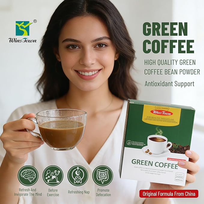 Wins Town Slimming Green Coffee 200g Natural Diet Supplement for Healthy Weightloss 20 Sachets Powder Form