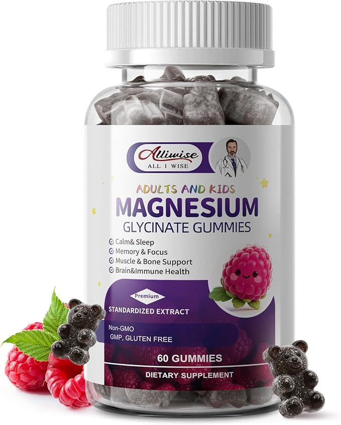 Magnesium Glycinate Gummies for Kids 4+Sugar Free Magnesium Bisglycinate Supplement 400mg with DHA L-Theanine Chamomile &amp Lemon Balm Melatonin Free Calm &amp Sleep Support Raspberry Flavor