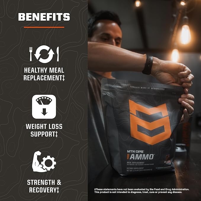 MTN OPS Ammo Meal Replacement Shake Powder – 19g Protein 10g Flaxseed 4.5g Whole Foods Real Fruits &amp Vegetables – Daily Nutrition &amp On-the-Go Fuel 30 Servings Peanut Butter Chocolate