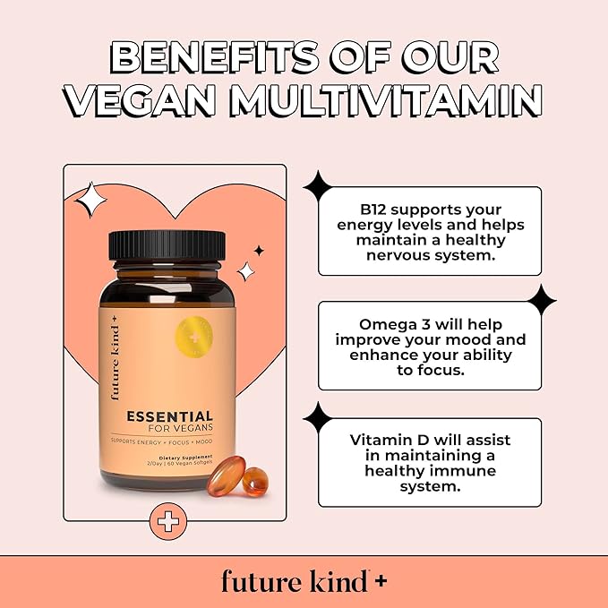 Future Kind Multivitamin Bundle - Vegan Complete Multivitamin and Vegan Essential Multivitamin - Vegan Vitamin B12 Omega 3 and Vitamin D3 - Complete Multivitamin 42 Vitamins in 1 for Men and Women