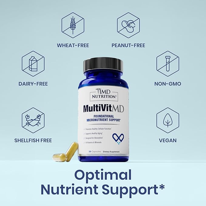 1MD Nutrition MultiVitMD Daily Multivitamin – 19 Essential Vitamins &amp Minerals for Adults Over 55 | Supports Healthy Aging Heart Brain Bone &amp Immune Health | Designed for Absorption | 30 C