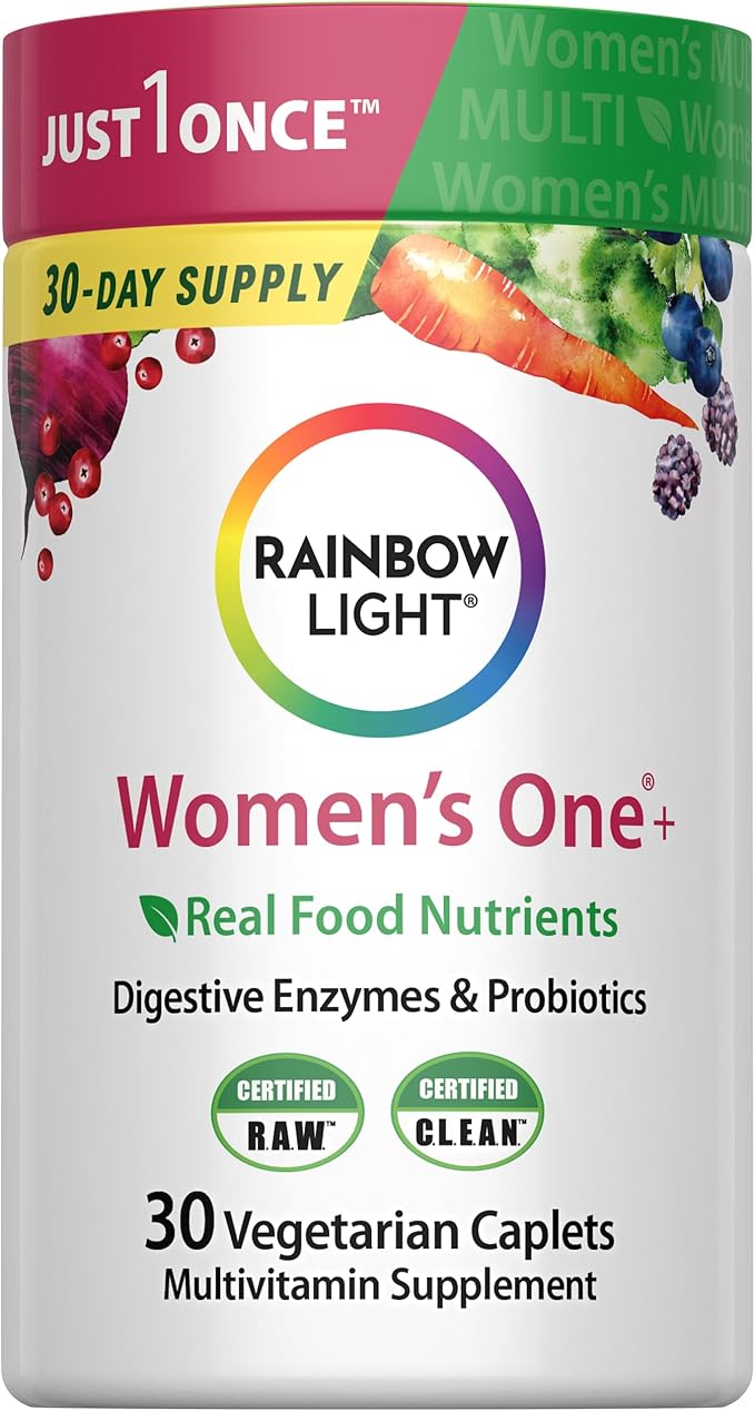 Rainbow Light Womens Multivitamin One + | 30 Caplets | Real Food Nutrients Digestive Enzymes &amp Probiotics