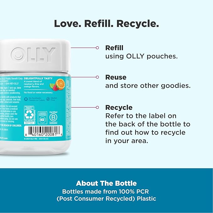OLLY Kids Chillax Gummies Magnesium L-Theanine Lemon Balm Chewable Supplement Sherbet Flavor