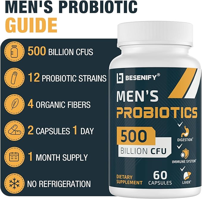 Probiotics for Men 500 Billion CFUs &amp 12 Strains Men's Probiotic with Turmeric Cranberry Goji - Probiotics for Digestive Health Immune Stomach Bloating &amp Gut Health for Men 240 Pro Bio