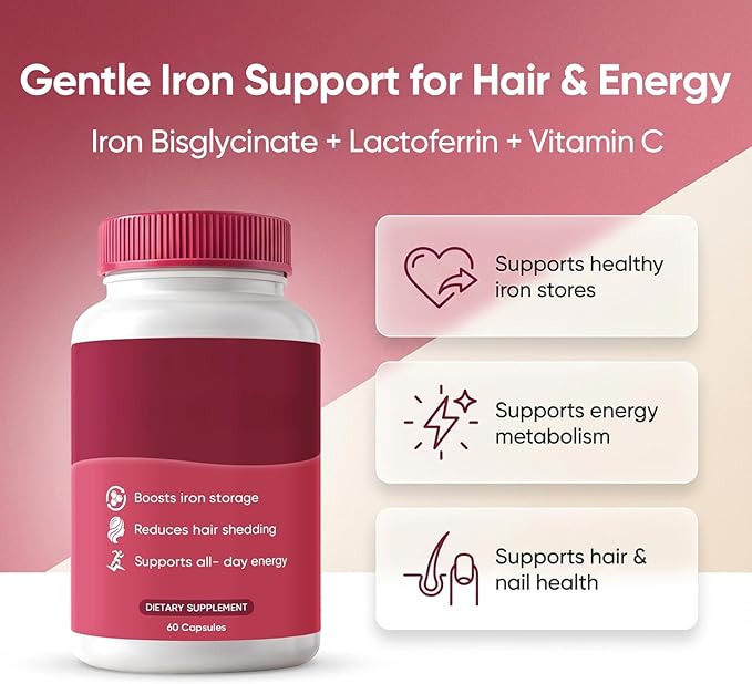 Ferrin Supplement - Daily Iron Support Capsules with Iron Bisglycinate Lactoferrin Vitamin C B12 and Gentle Absorption(1)