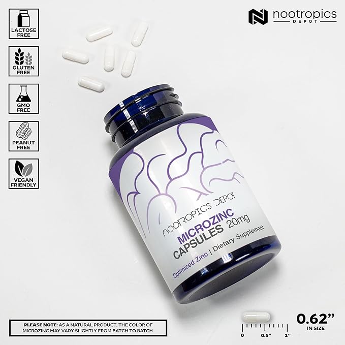 Nootropics Depot MicroZinc Capsules | 20mg | Optimized Zinc Supplement | 30 Count (Pack of 2)