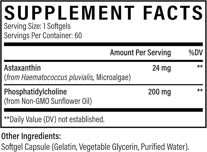 Liposomal Astaxanthin Supplement 24 MG Maximum Absorption Antioxidant Stronger Than VIT C Non-GMO &amp Gluten Free - 60 Softgels(2 Months Supply)