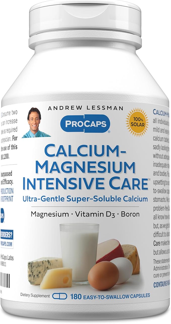 ANDREW LESSMAN Calcium Magnesium Intensive Care 180 Capsules - Bone and Skeleton Health Essentials. Easy to Swallow Capsules Super Soluble Fine Powder. Gentle to Even The Most Sensitive Stomachs