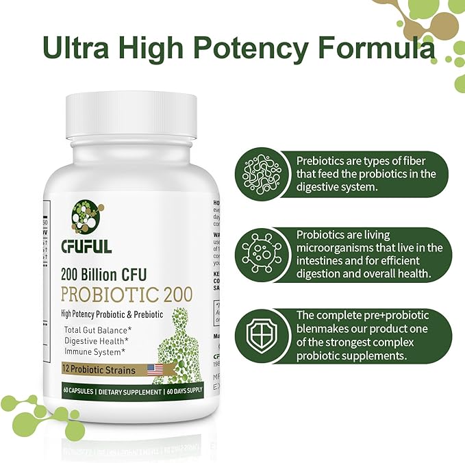 Probiotics for Women and Men - 200 Billion CFU 12 Strains Probiotic for Digestive Immune &amp Gut Health with Organic Prebiotic Shelf Stable Probiotic Supplement for Bloating 120 Capsules