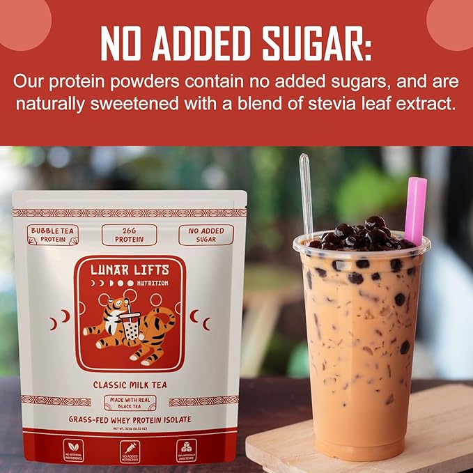 Lunar Lifts Nutrition Classic Milk Tea Boba Protein Powder | Whey Protein Isolate | 26g Grass Fed Whey Protein Powder | No Added Sugar or Artificial Ingredients | Bubble Tea