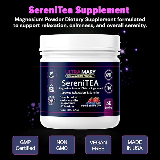 Magnesium Potassium + Ashwagandha Powder–Mixed Berries FlavorDietary Supplement Drink Mix ChamomileLavenderPassionflower &amp Herbal BlendRelaxation &amp Calm Support FormulaVegan–30 Servings