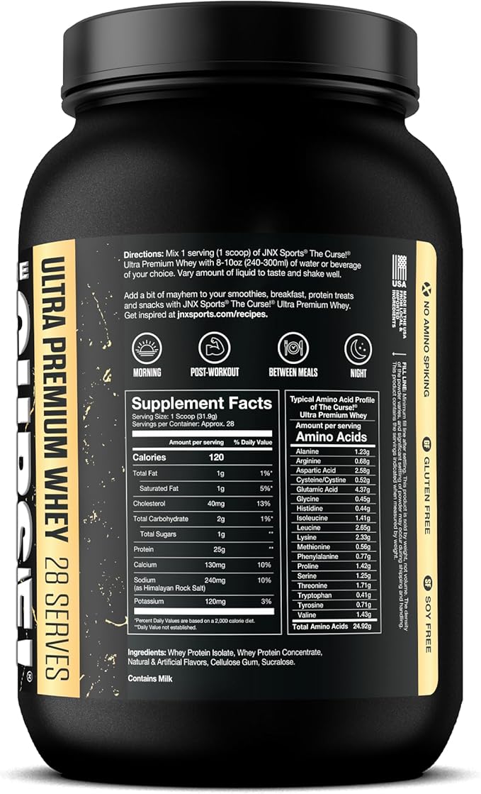 JNX SPORTS The Curse! Ultra Premium Whey Protein Powder Vanilla Bean 2lb | 25g Protein Per Serve Primary Source Whey Isolate
