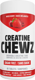 PVL Creatine Chewz – Sugar-Free Chewable Creatine Supplement for On-The-Go Use – 5g Creatine Monohydrate Per Day – Pre Workout &amp Muscle Recovery Support – 80 Tablets – Mixed Berry