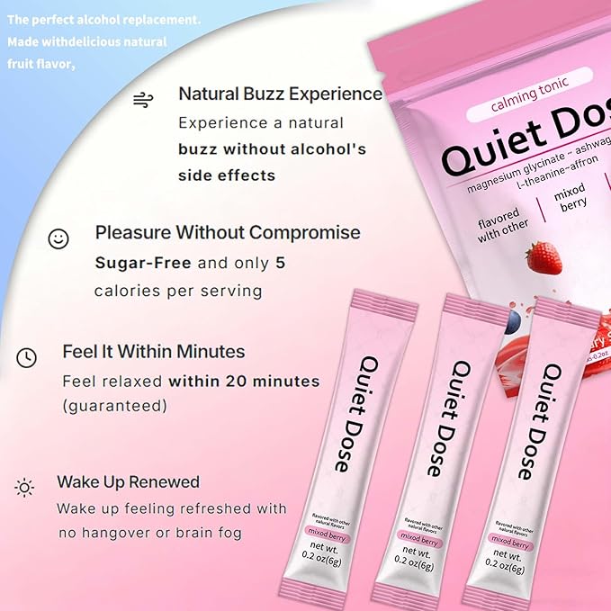 Quiet Dose calm magnesium powder cortisol reducer supplement calming drink powder with Magnesium Glycinate Ashwagandha L-Theanine Vitamin D3 | Vegan Non-GMO Berry Flavor