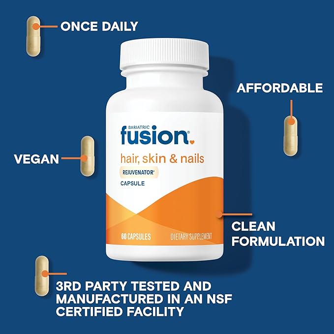 Bariatric Fusion ONE Per Day Bariatric Hair Skin and Nails Vitamins REJUVENATOR for Women | Vegan Hair Growth Vitamins with Biotin Vitamin B12 and B1 | Easy to Swallow | 60 Capsules