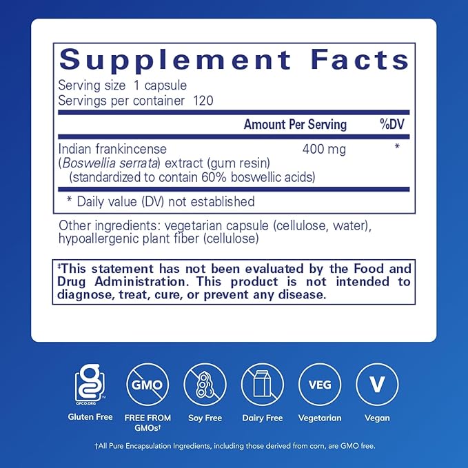 Pure Encapsulations Boswellia Supplement - for Joint Health GI &amp Connective Tissue - Supports Healthy Joints &amp Digestive Health* - Non-GMO &amp Vegan - 120 Capsules