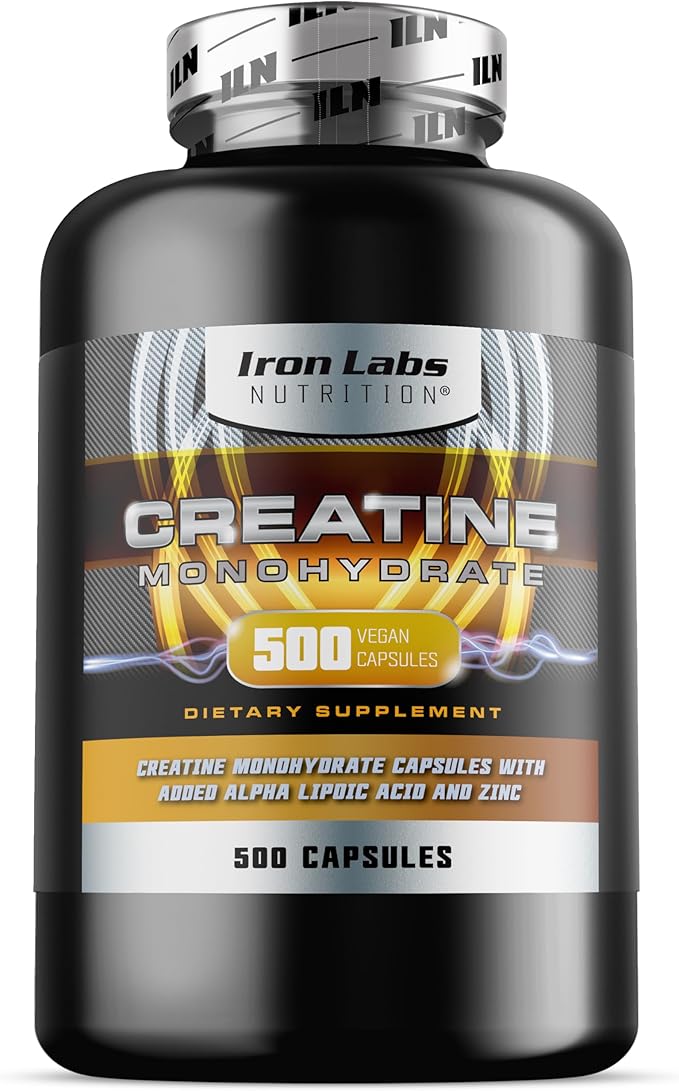 Iron Labs Nutrition Creatine Monohydrate (500 Capsules) - 3900mg Per Serving - Unflavoured Capsules - High Strength Creatine for Men &amp Women