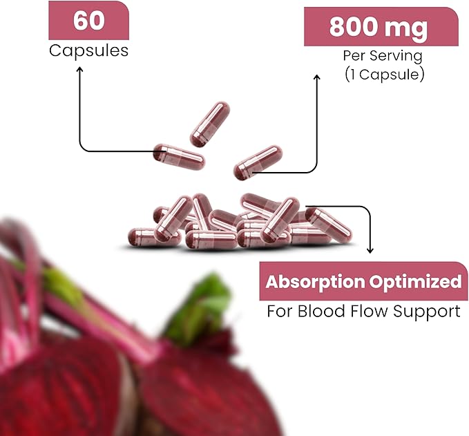 Beetroot Capsules 800mg Tablets | Heart Health Blood Pressure Support Supplement for Natural Energy &amp Antioxidant Boost Extract Supplement | Ayurveda Suggested (60 Vegan Capsules)