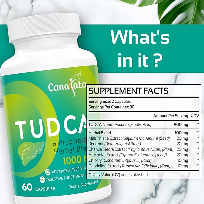 TUDCA Liver Support Supplements 1000mg - 120 Vegan CapsulesTUDCA Bile Salts with Milk Thistle Herbal Blend Formula for Cleanse Detox &amp Repair