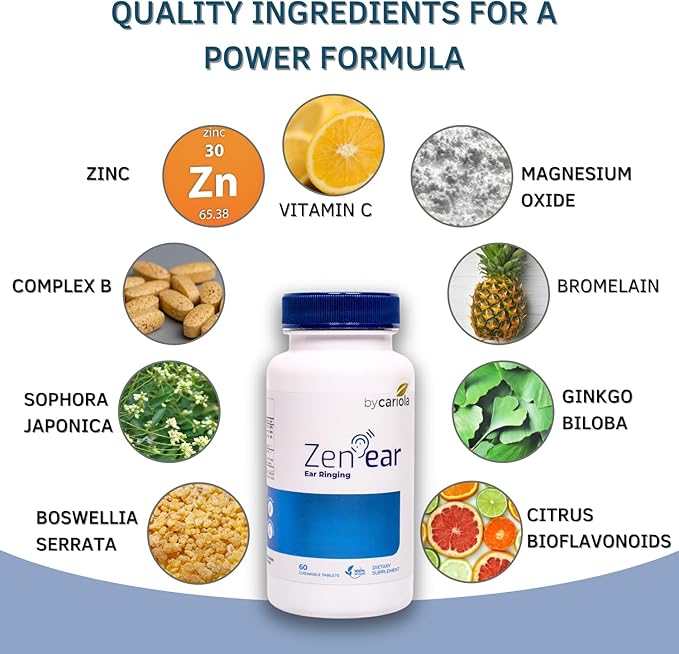 Zen Ear – Ear Wellness &amp Daily Support Supplement – Chewable Herbal Tablets with Magnesium Zinc B Complex &amp Bioflavonoids – 60 Count