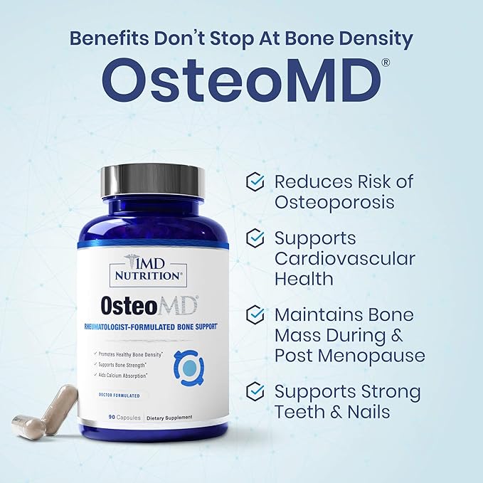 1MD Nutrition OsteoMD for Comprehensive Support - Supplement for Women and Men - Promote Density w/Vitamin D - Hydroxyapatite w/Vitamin D3 &amp K2-90 Capsules