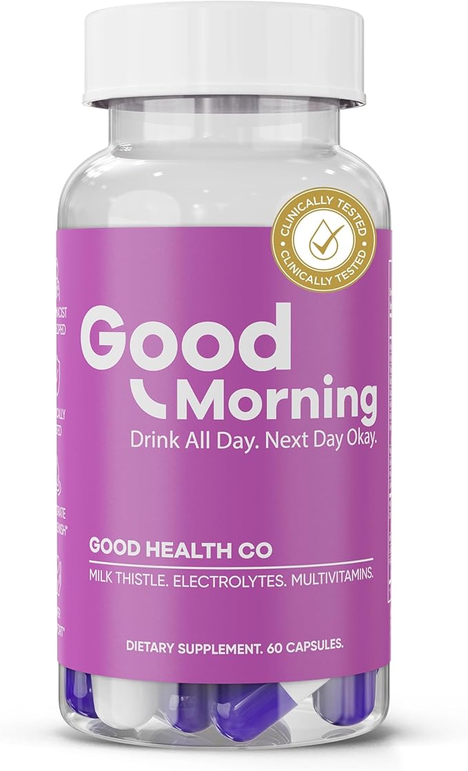Good Morning Hangover Pills | 88.89% Effective at Hangover Prevention in Clinical Trial | After Alcohol Aid with DHM Milk Thistle and Electrolytes to Help You Party smart. Cheers