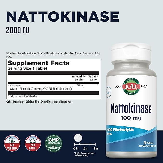 Kal 100 Mg Nattokinase Tablets 30 Count